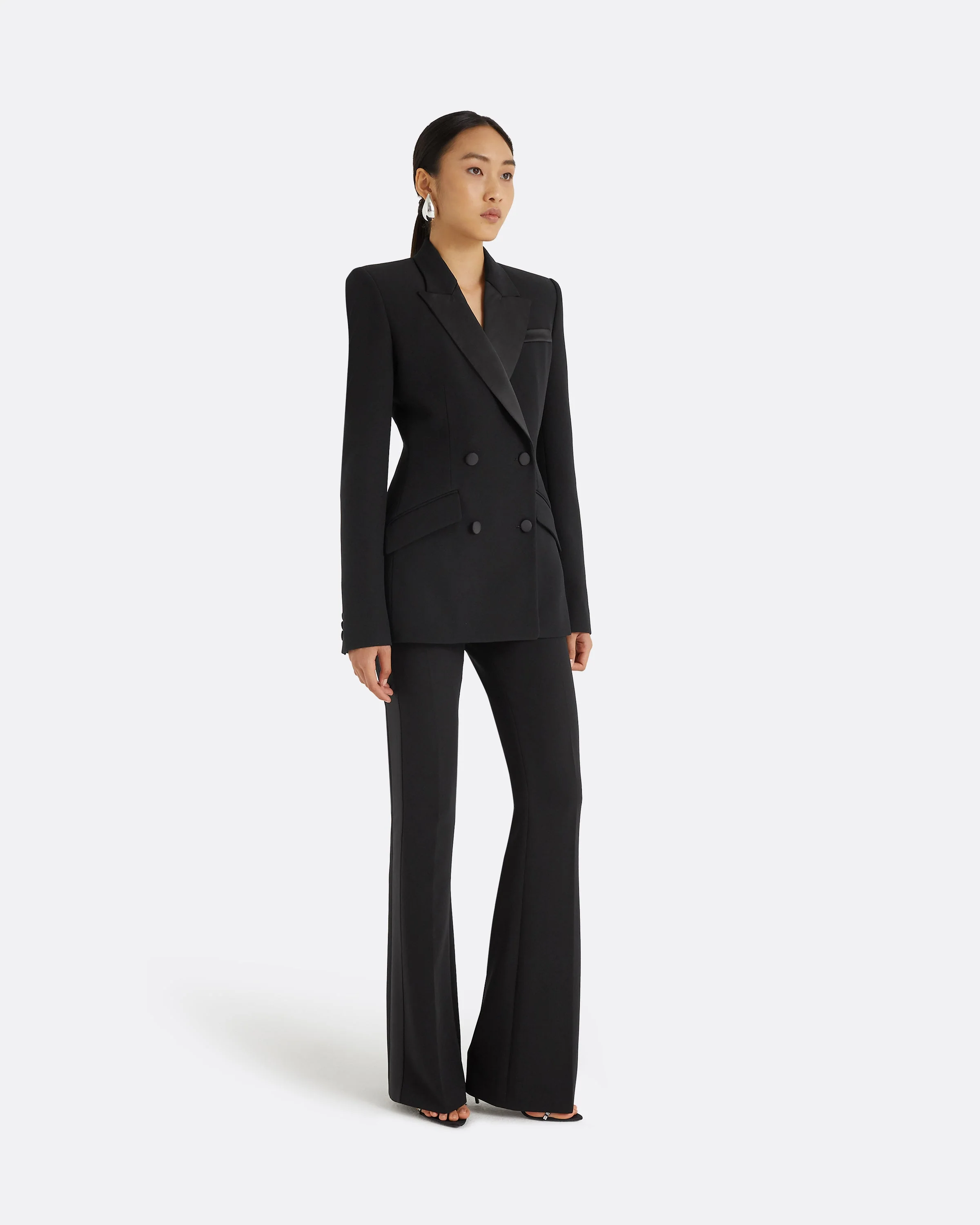 Alexa Black Heavy Crepe & Satin Trousers - Image 9