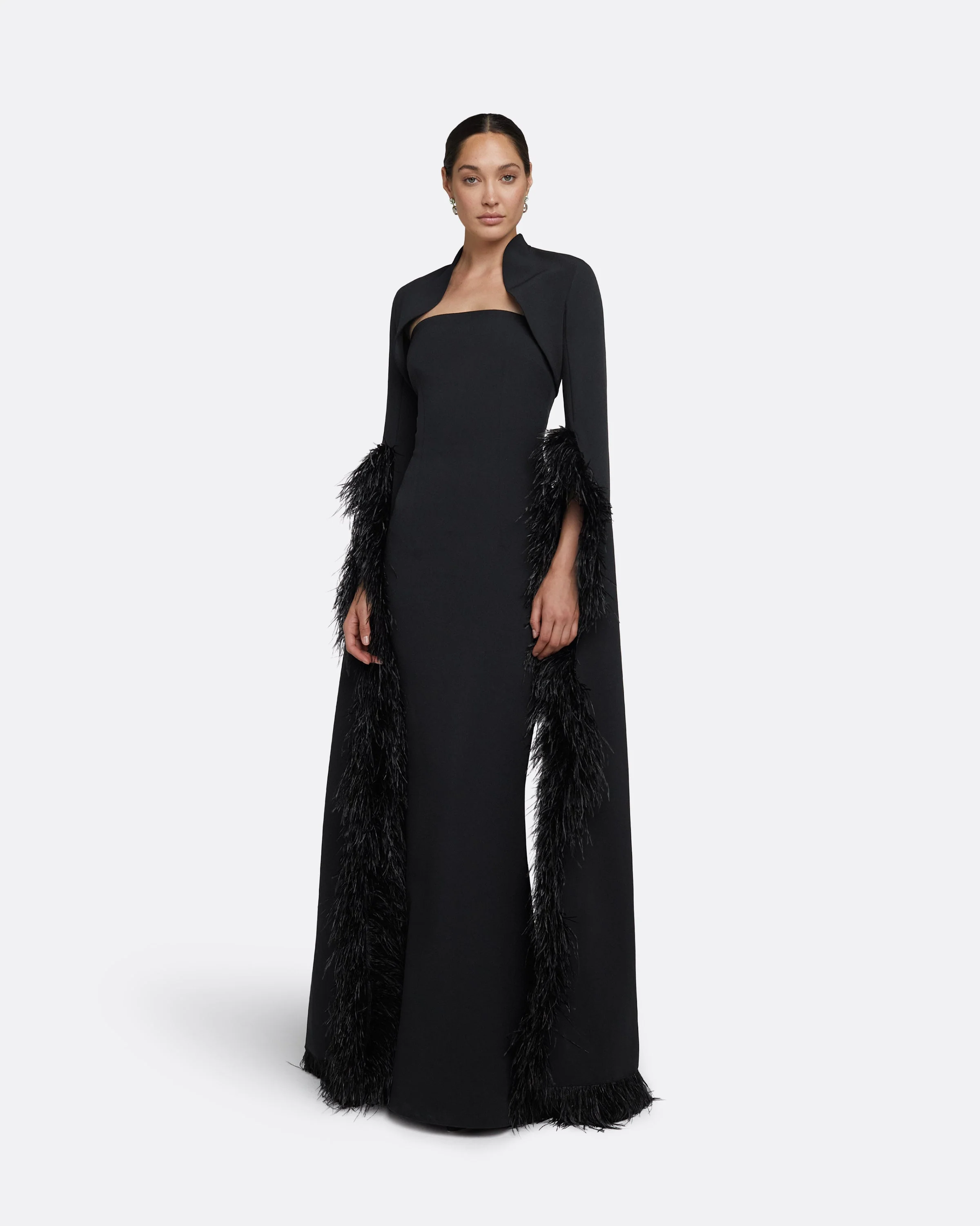 Amari Black Feather-Trimmed Bolero & Soshin Dress - Image 4