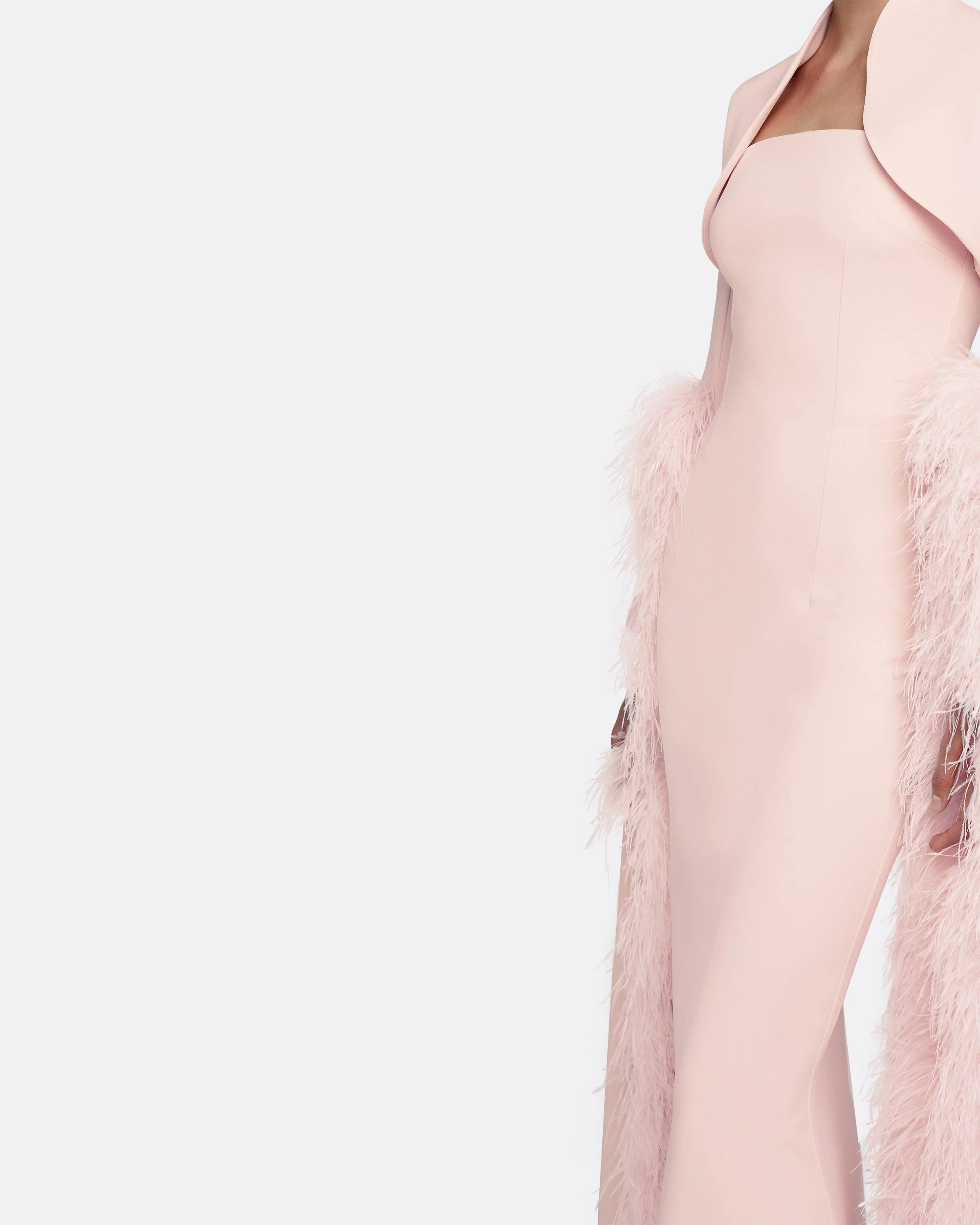 Amari Pale Pink Feather-Trimmed Bolero With Soshin Dress - Image 3