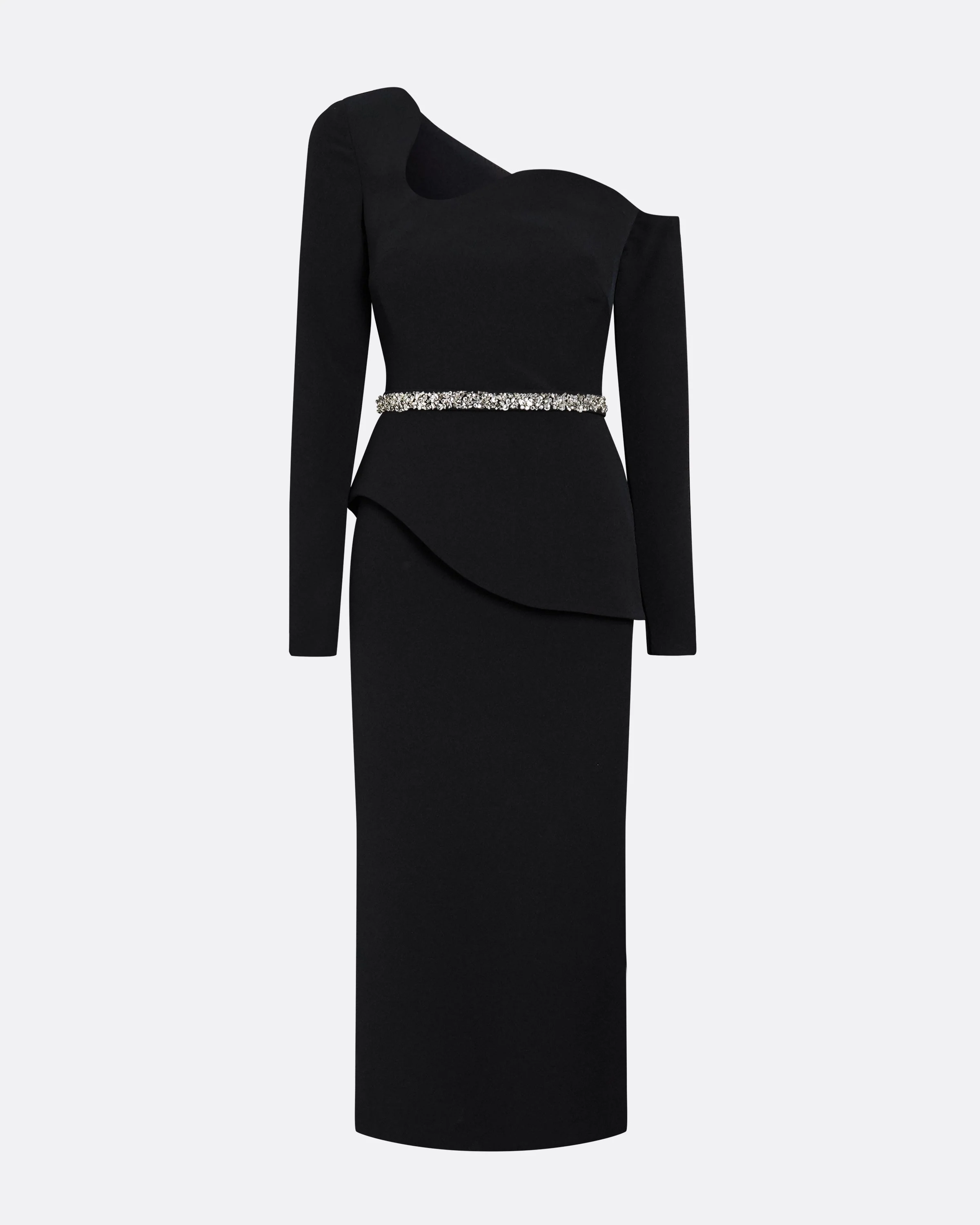 Constanza Black Midi Dress With Embroidered Belt - Image 4