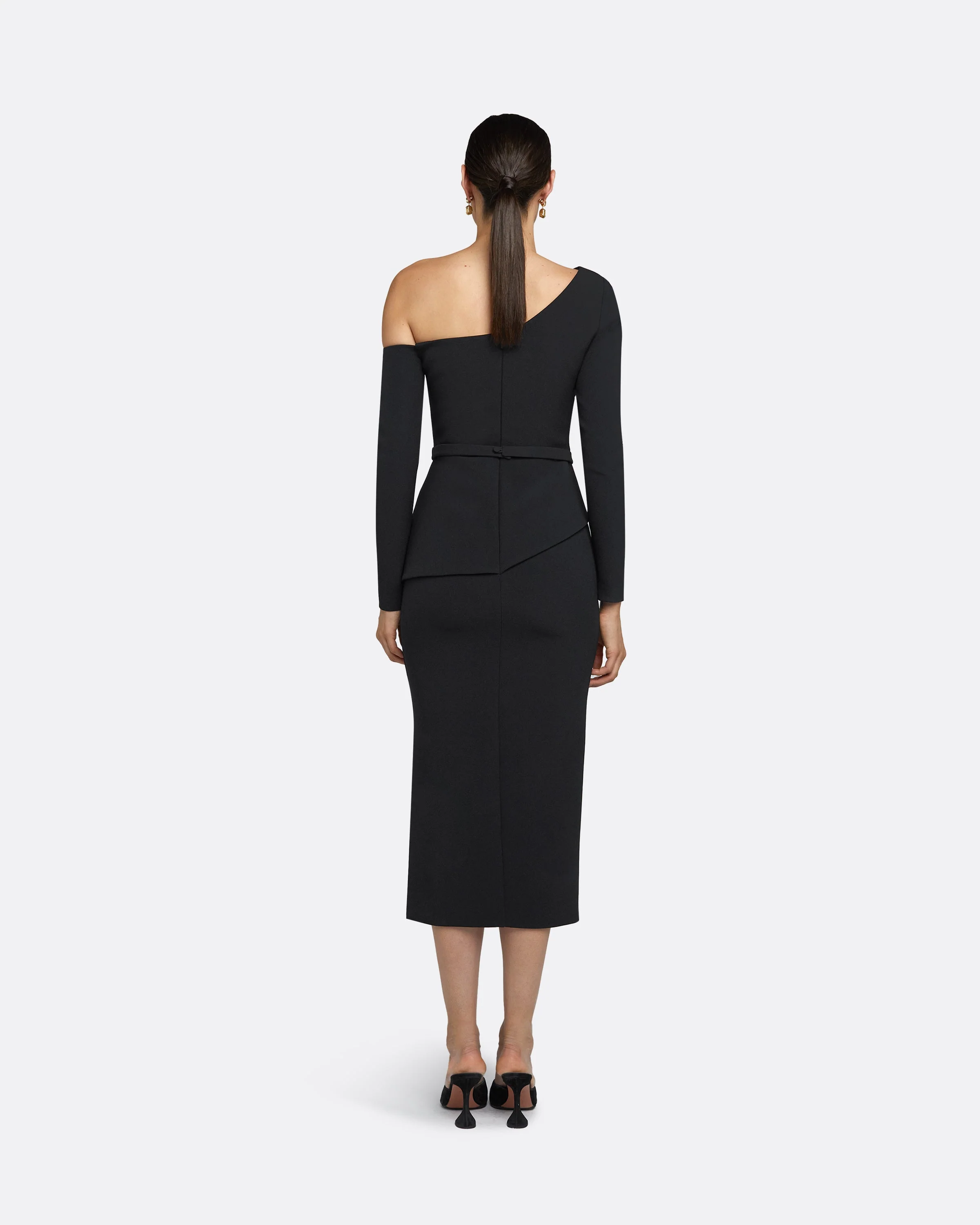 Constanza Black Midi Dress With Embroidered Belt - Image 6