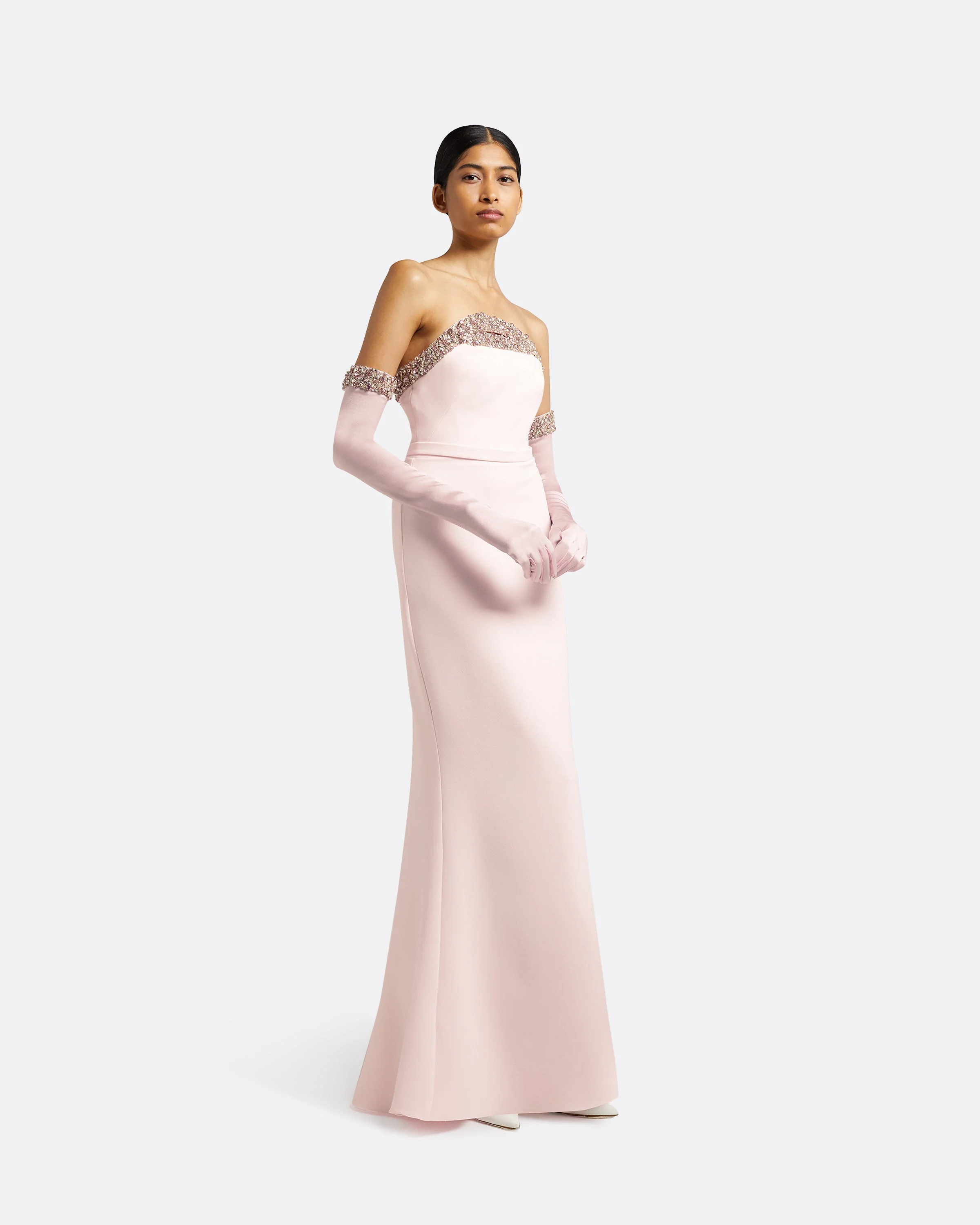 Donatella Barely Pink Long Dress With Antonia Gloves - Image 4