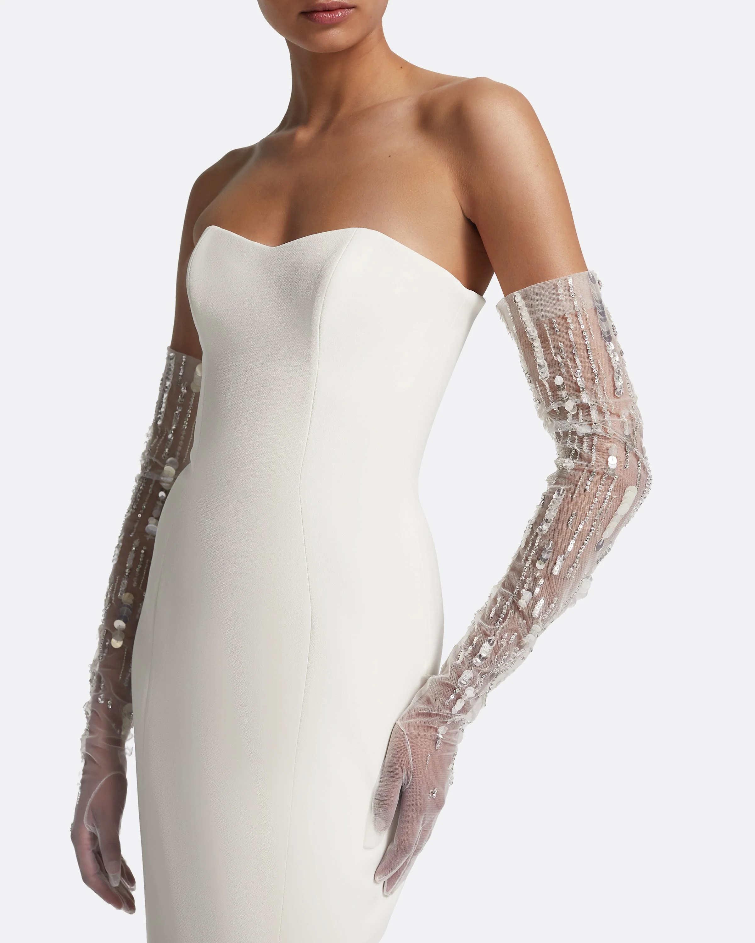 Astin Gloves in Ivory with Crystal Embellishment - Image 8