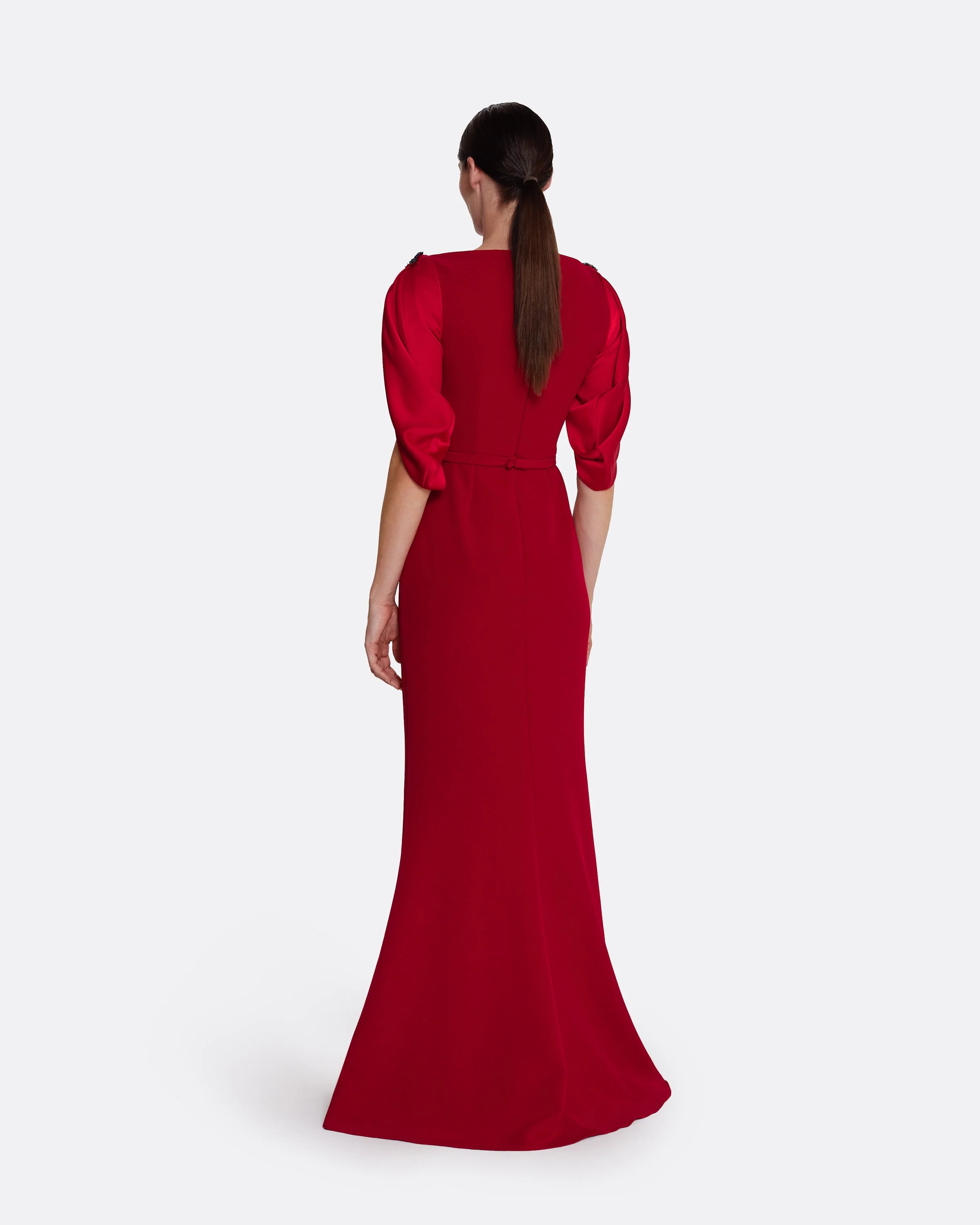 Mariah Long Dress in Cherry Red on Azalea with Multi-blues - Image 7