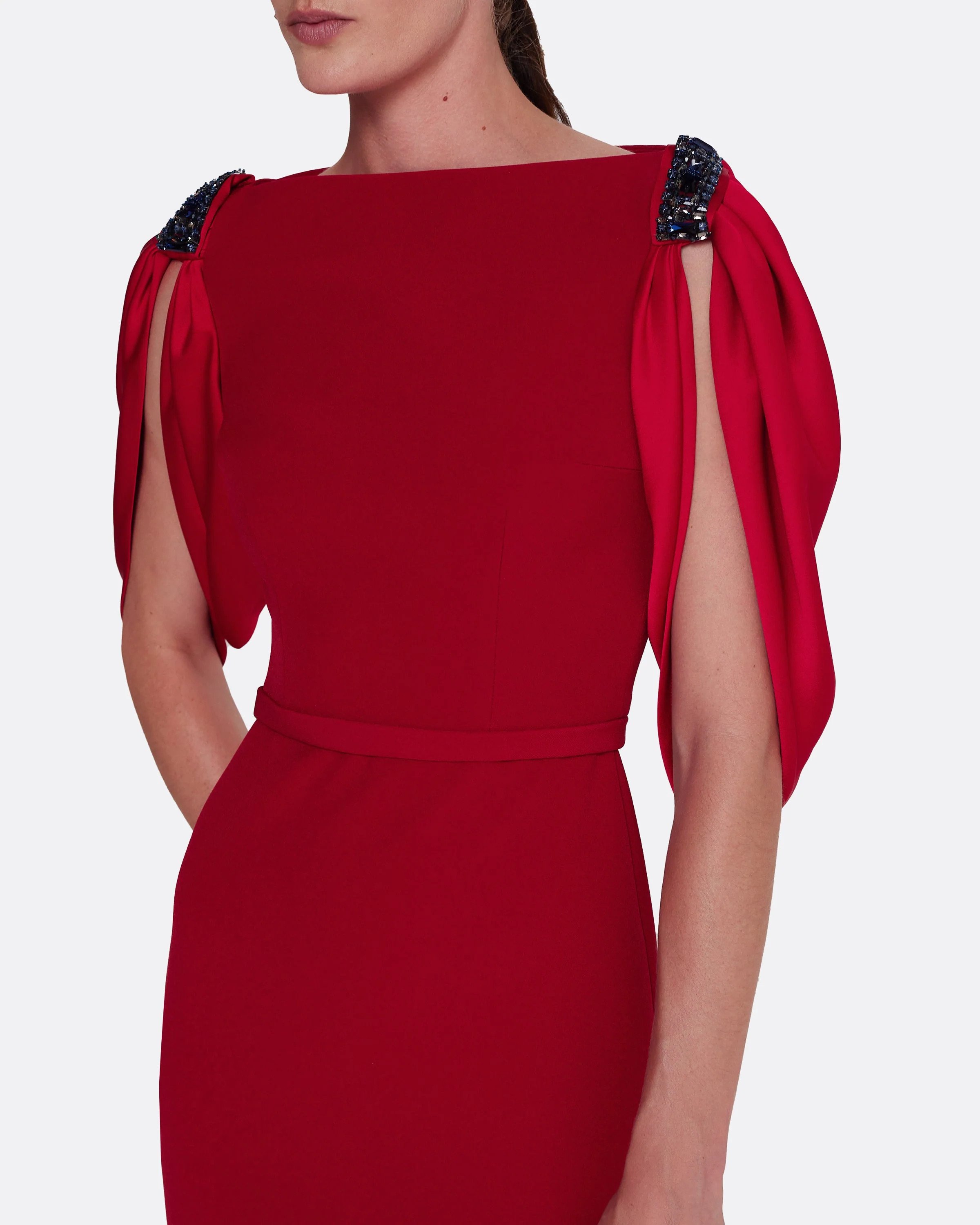 Mariah Long Dress in Cherry Red on Azalea with Multi-blues - Image 8