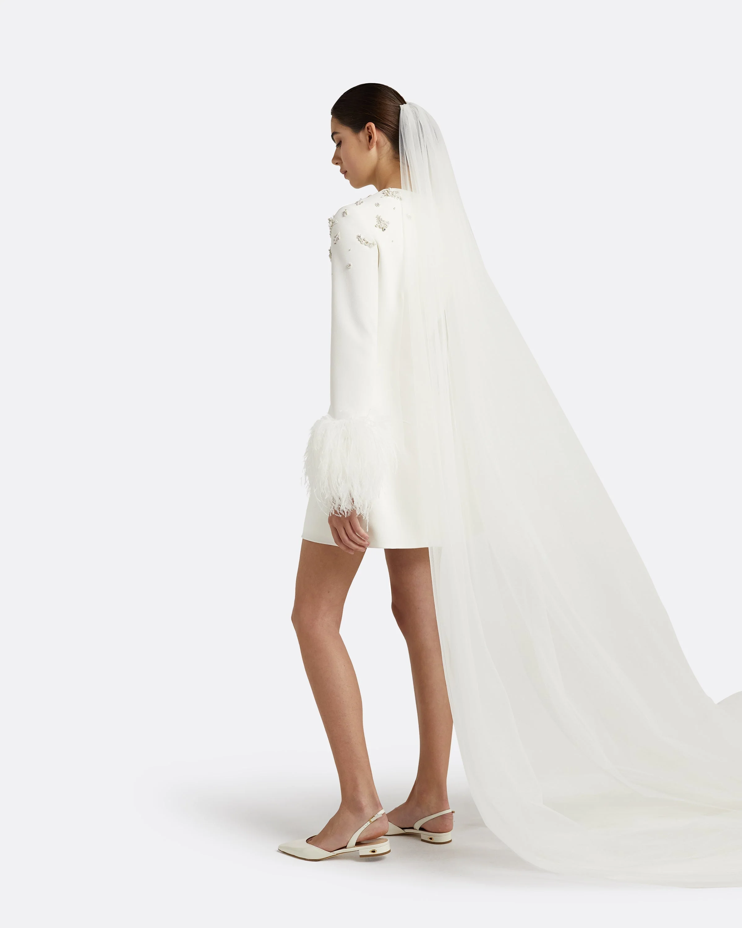 Rena Ivory Feather-trimmed Short Dress - Image 7