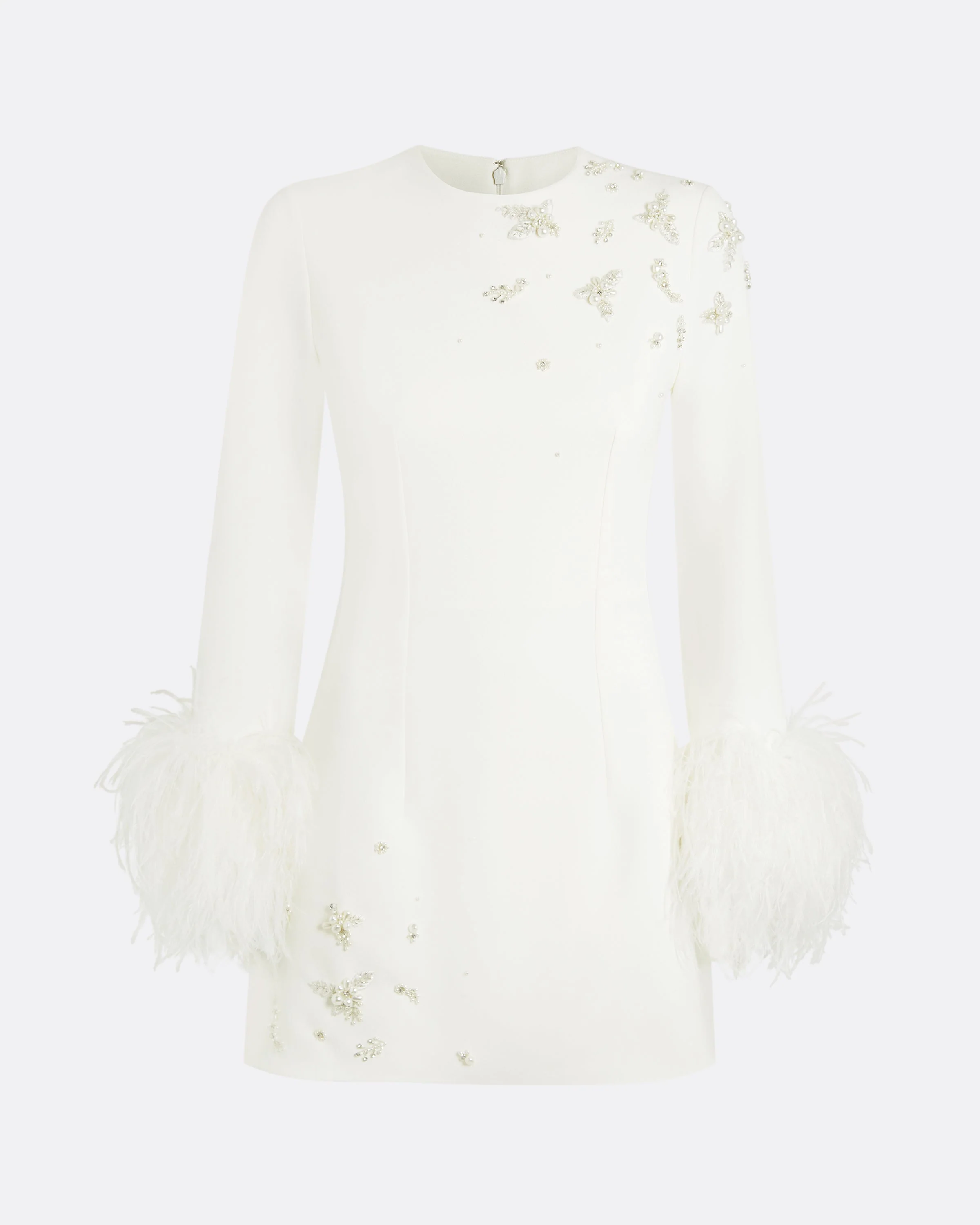 Rena Ivory Feather-trimmed Short Dress - Image 8
