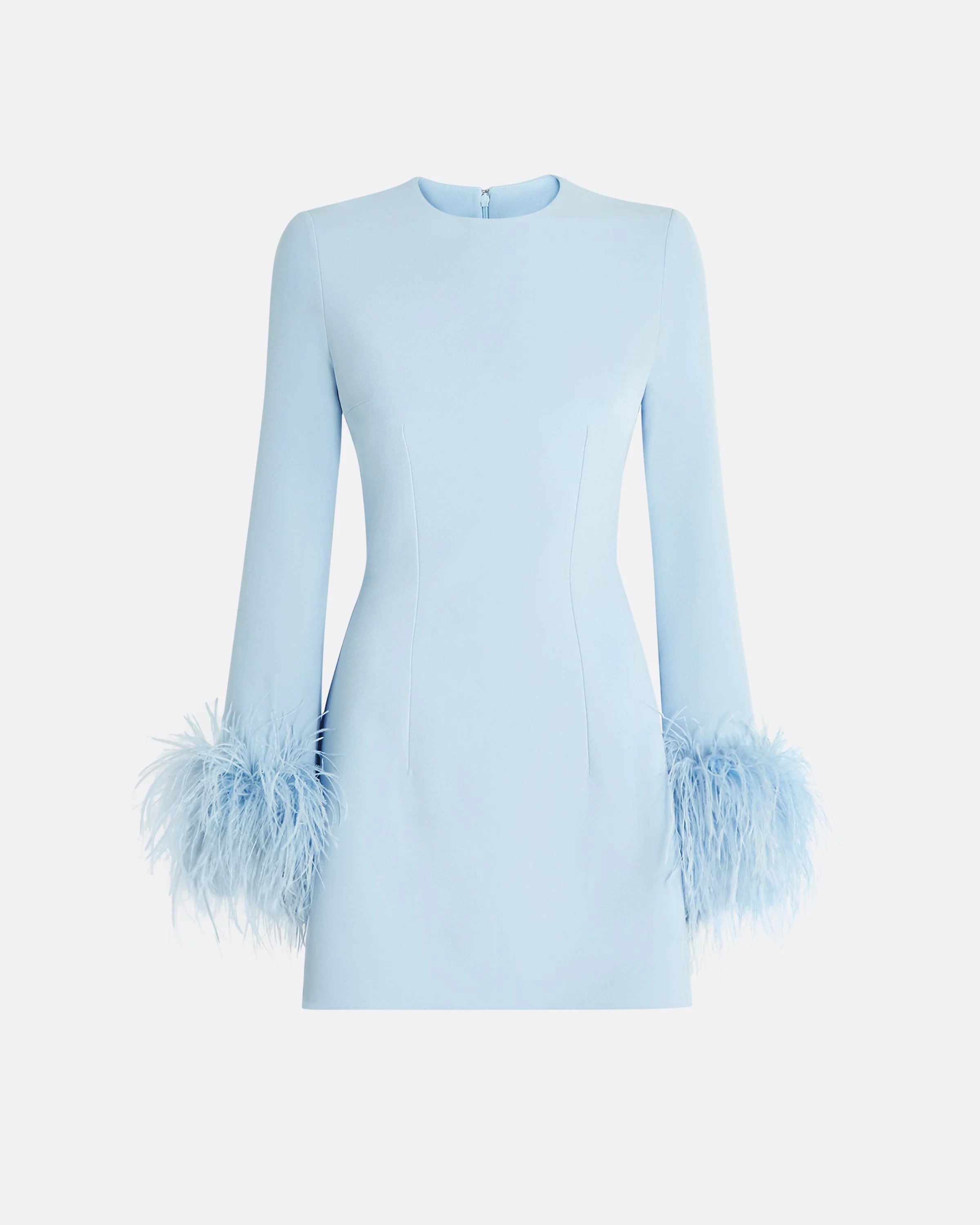 Rena Pale Blue Feather-Trimmed Short Dress - Image 5
