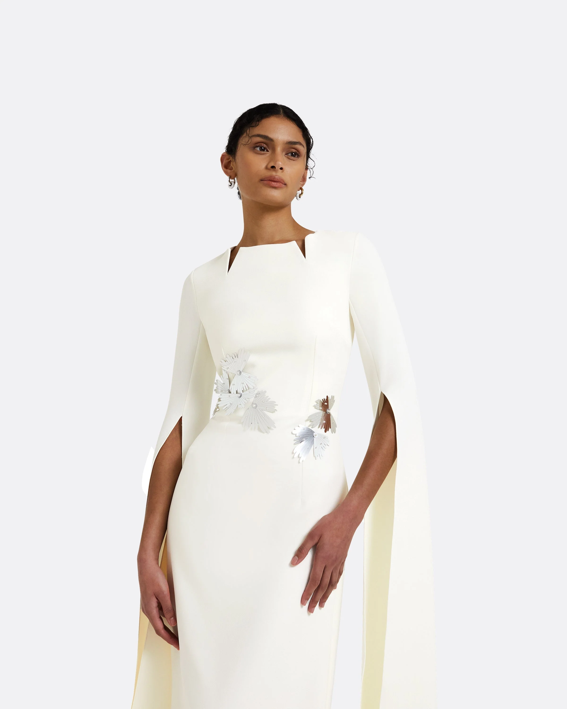 Talin Embroidered Ivory Long Dress - Image 3